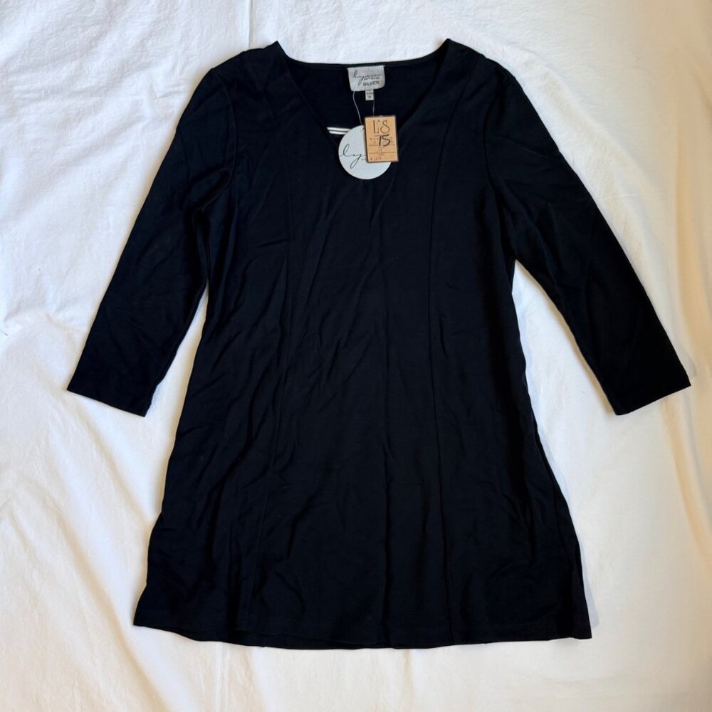 NWT Lynn Ritchie Silver Womens Black 3/4 Sleeve Tunic Dress - Size M Rayon Nylon - Picture 2 of 11